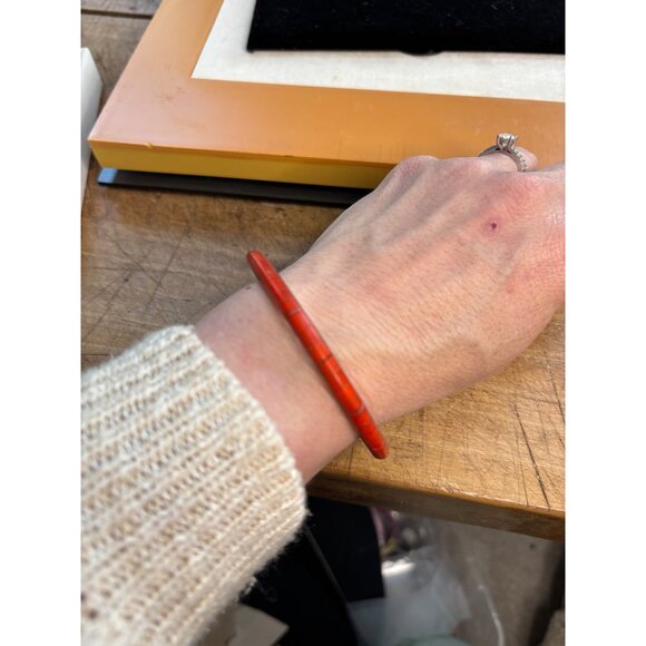 Vintage Brass & Red Enamel Bangle Bracelet - Picture 4 of 8